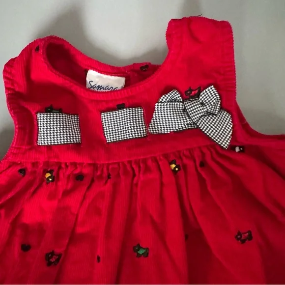 ❤️3/$30 Vintage Samara Baby Girl Red Corduroy Jumper Dress Scottie Dogs - 18M - Picture 2 of 7